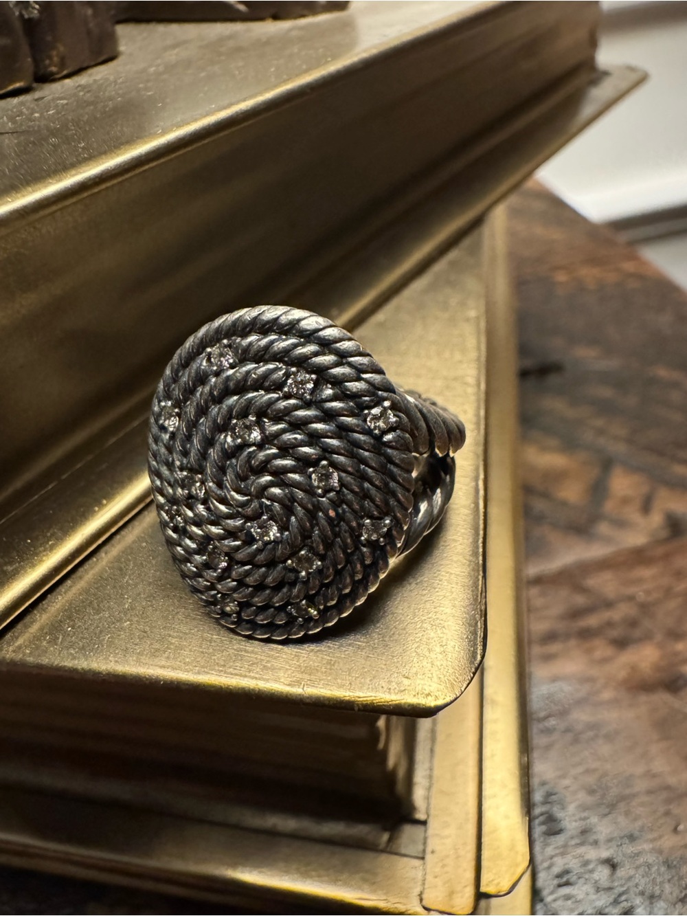 David Yurman Coiled Rope Spiral Ring in Oxidized Silver